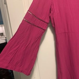 Ann Taylor Loft Dress Size 8 Bright Pink Mini 3/4 Flare Sleeve FLATTERING